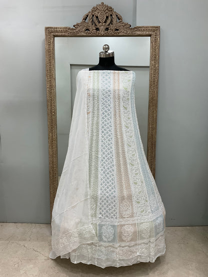 Georgette Anarkali Multicoloured Pearl And Cutdana Work White 04