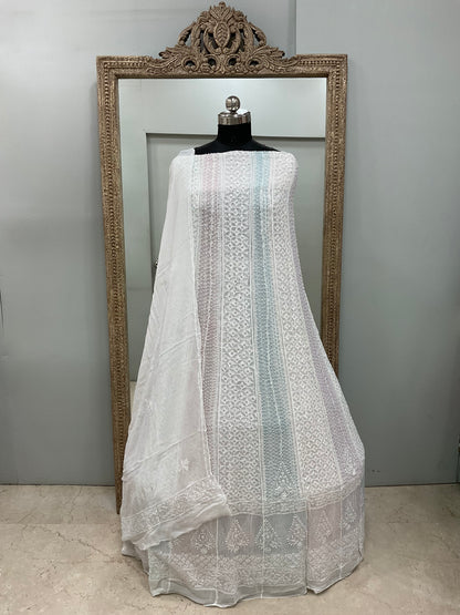 Georgette Anarkali Multicoloured Pearl And Cutdana Work White 05