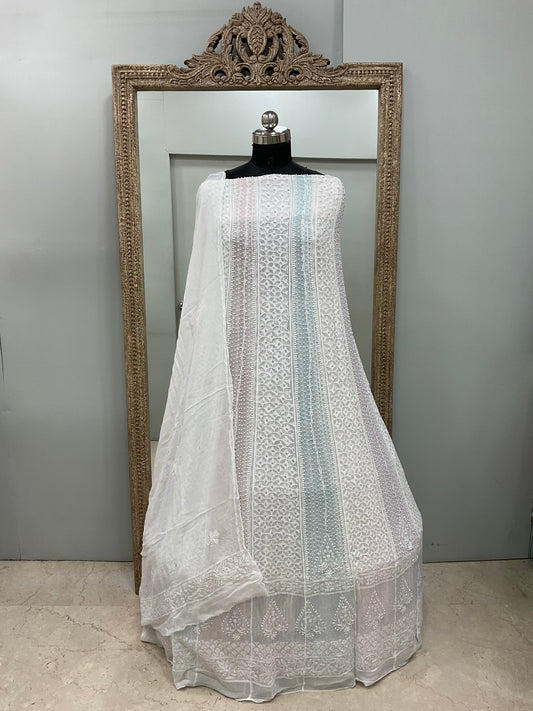Georgette Anarkali Multicoloured Pearl And Cutdana Work White 05