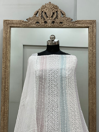 Georgette Anarkali Multicoloured Pearl And Cutdana Work White 05
