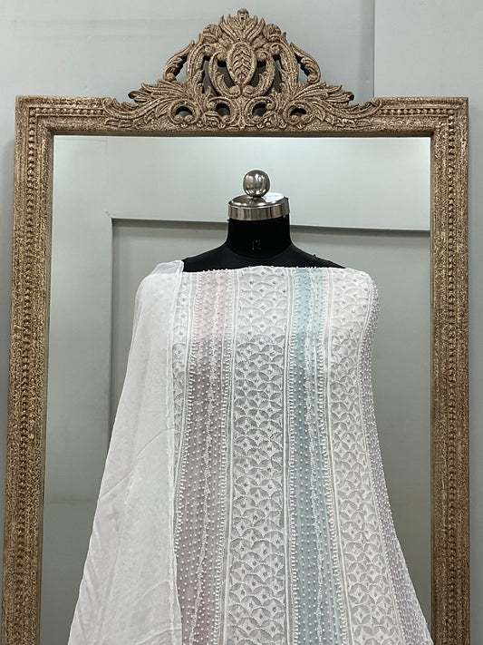 Georgette Anarkali Multicoloured Pearl And Cutdana Work White 05