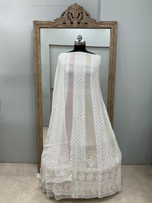Georgette Anarkali Multicoloured Pearl And Cutdana Work White 06