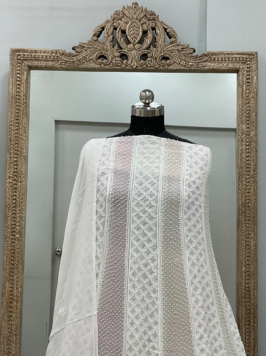 Georgette Anarkali Multicoloured Pearl And Cutdana Work White 06