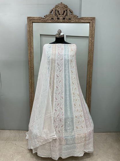 Georgette Anarkali Multicoloured Pearl And Cutdana Work White 07