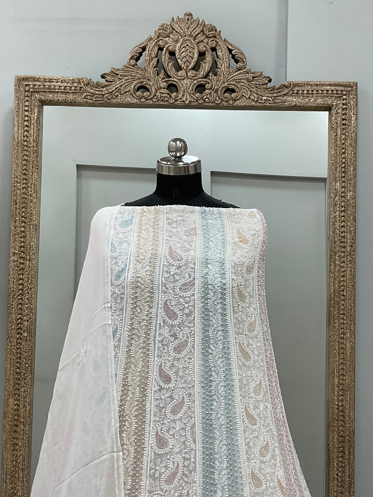 Georgette Anarkali Multicoloured Pearl And Cutdana Work White 07