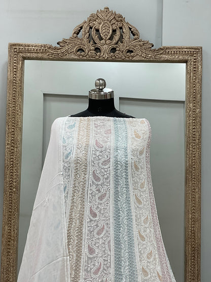 Georgette Anarkali Multicoloured Pearl And Cutdana Work White 07