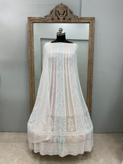 Georgette Anarkali Multicoloured Pearl And Cutdana Work White 08