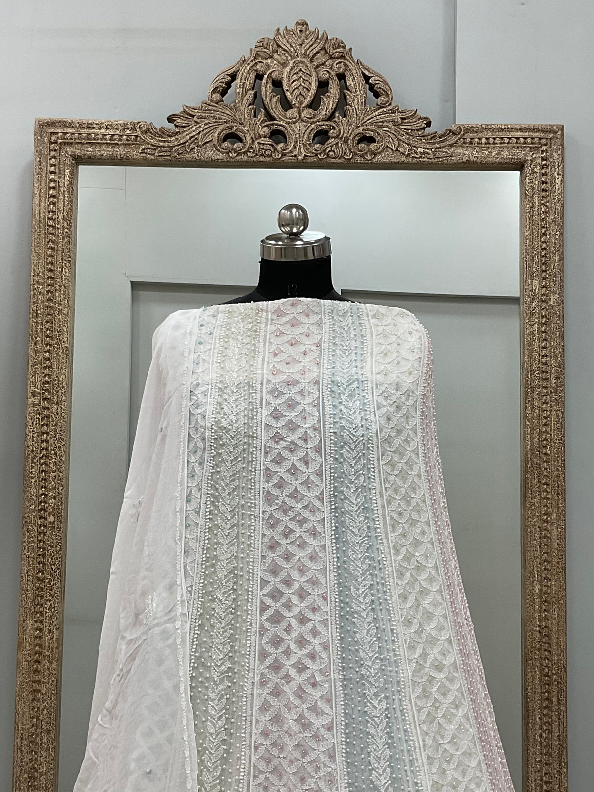 Georgette Anarkali Multicoloured Pearl And Cutdana Work White 09
