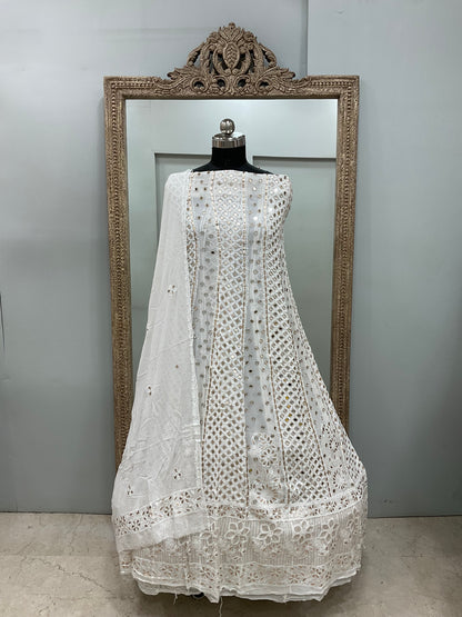 Georgette Anarkali Heavy Gota Mirror Work White
