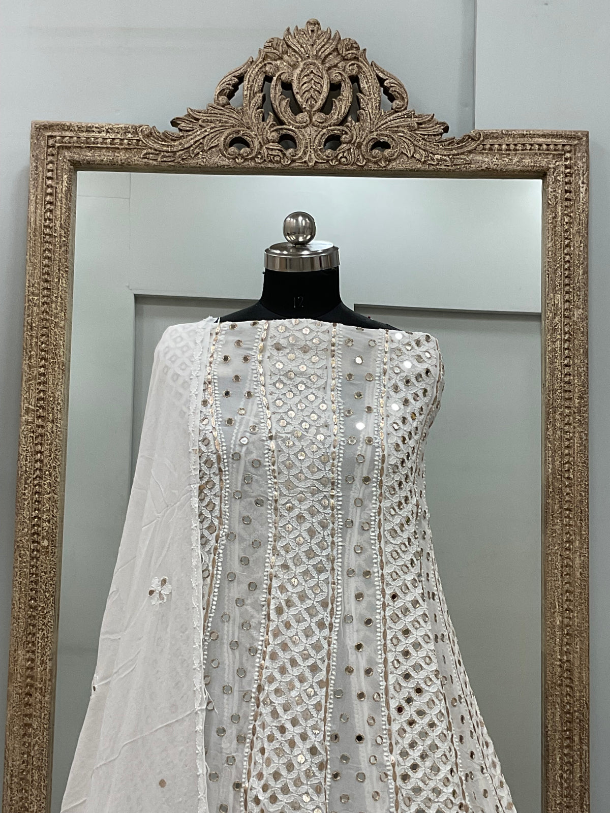 Georgette Anarkali Heavy Gota Mirror Work White