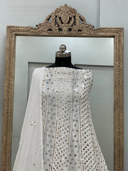 Georgette Anarkali Heavy Gota Mirror Work White