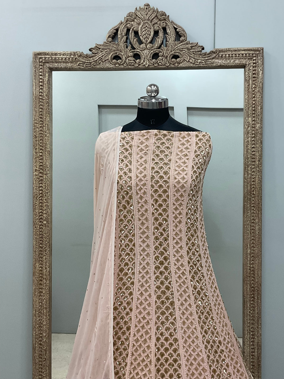 Pure Georgette Anarkali Heavy Cutdana and Sequence Peach