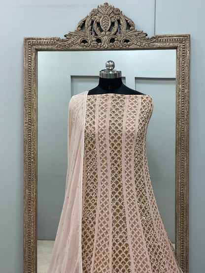Pure Georgette Anarkali Heavy Cutdana and Sequence Peach