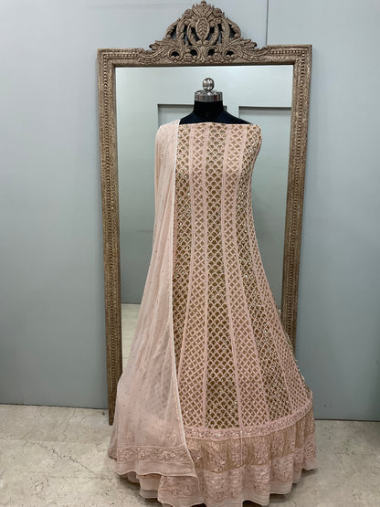 Pure Georgette Anarkali Heavy Cutdana and Sequence Peach
