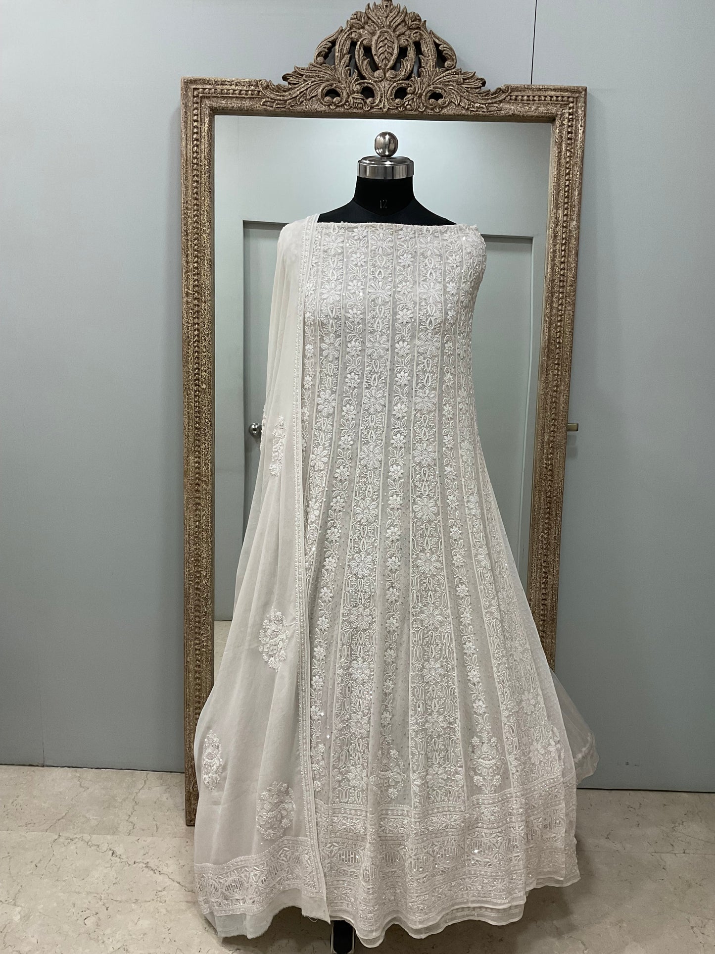 Superfine Pure Georgette Anarkali Heavy Pearl, Cutdana and Sequence Work Gray