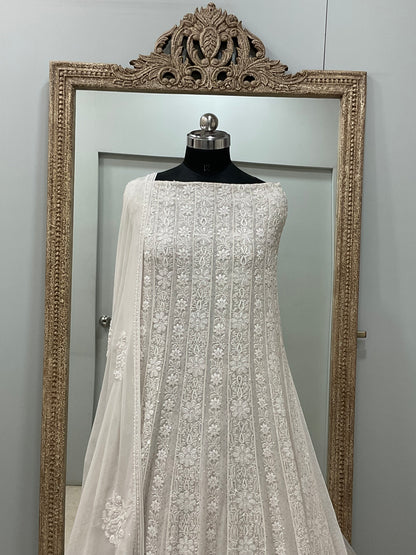 Superfine Pure Georgette Anarkali Heavy Pearl, Cutdana and Sequence Work Gray
