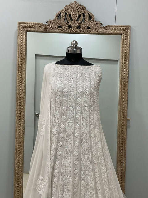 Superfine Pure Georgette Anarkali Heavy Pearl, Cutdana and Sequence Work Gray