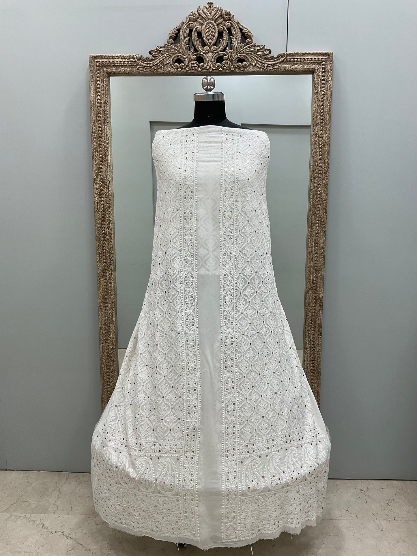 Premium Gents Sherwaani Pure Georgette with Mukaish Work Off-White
