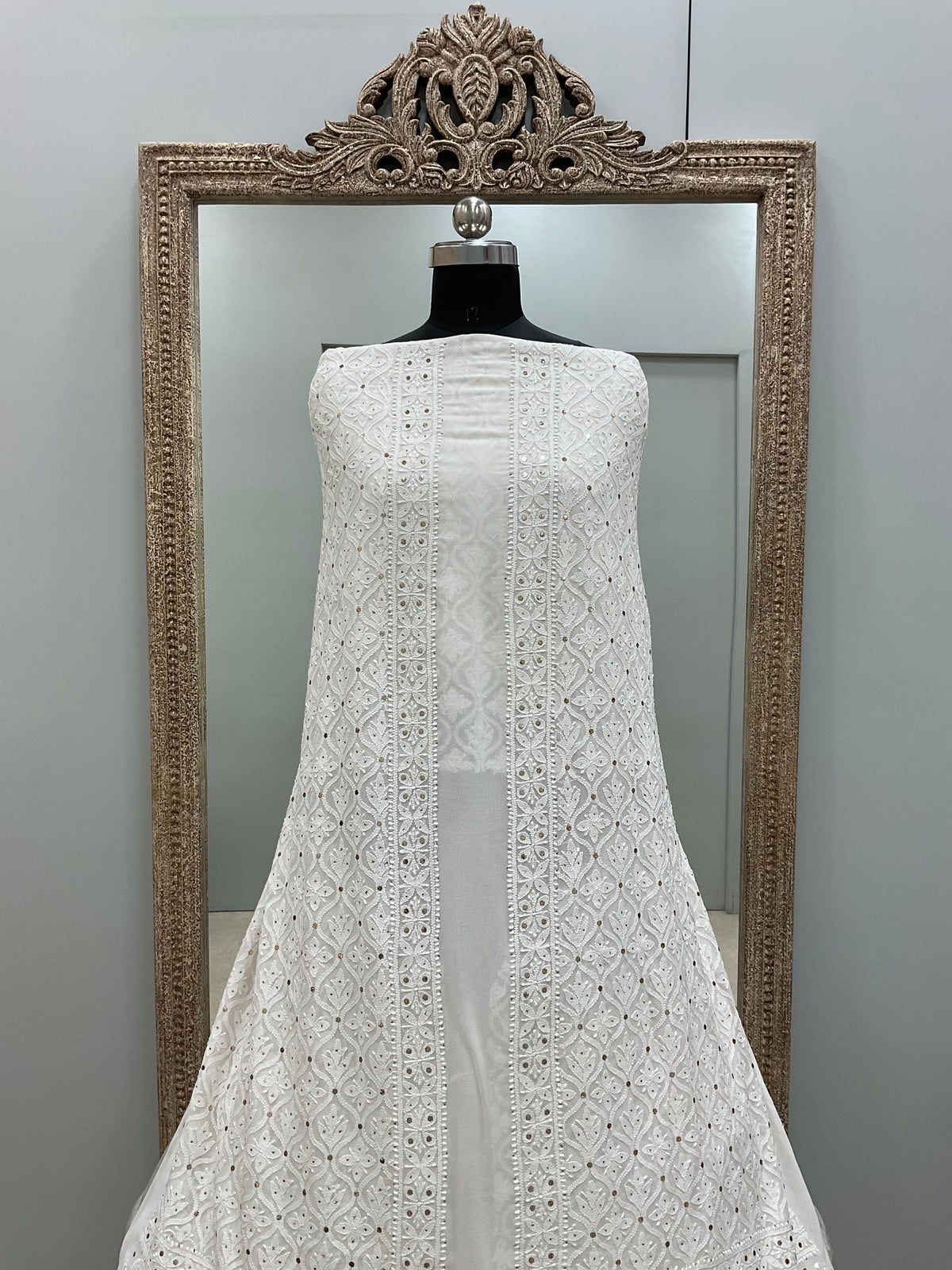 Premium Gents Sherwaani Pure Georgette with Mukaish Work Off-White