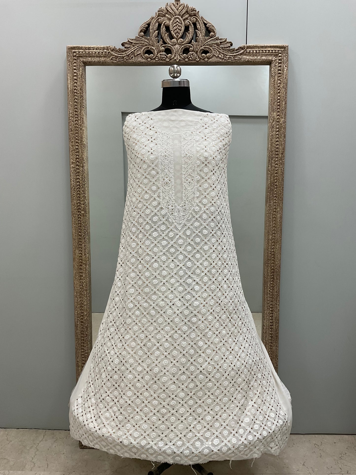 Premium Gents Kurta Pure Georgette With Mukaish Off-White