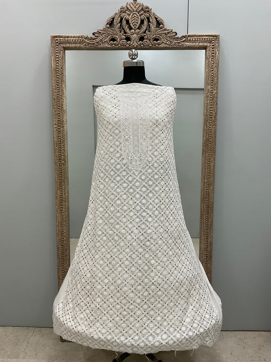 Premium Gents Kurta Pure Georgette With Mukaish Off-White