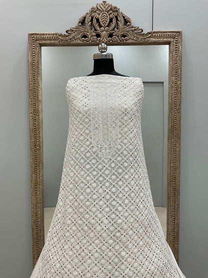 Premium Gents Kurta Pure Georgette With Mukaish Off-White