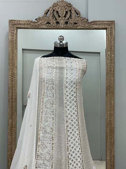 Georgette Anarkali Heavy Gota Mirror And Pearl Work White 01