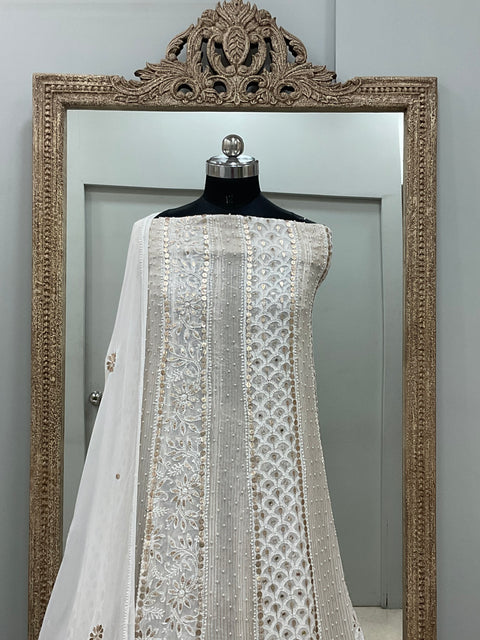 Georgette Anarkali Heavy Gota Mirror And Pearl Work White 01