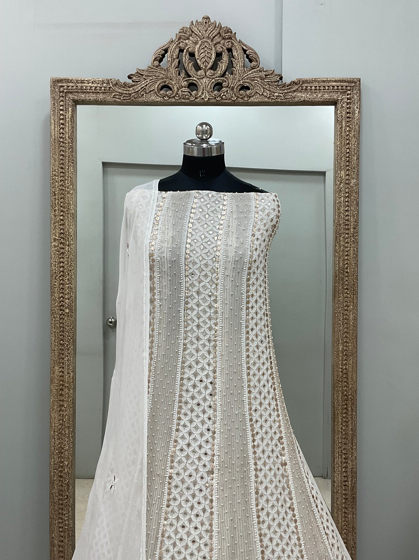 Georgette Anarkali Heavy Gota Mirror And Pearl Work White 02