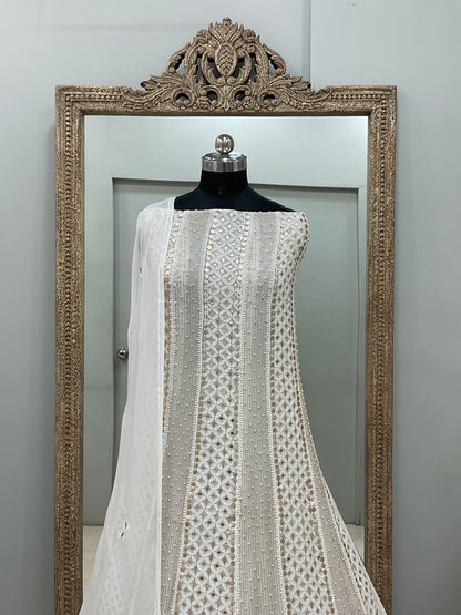 Georgette Anarkali Heavy Gota Mirror And Pearl Work White 02