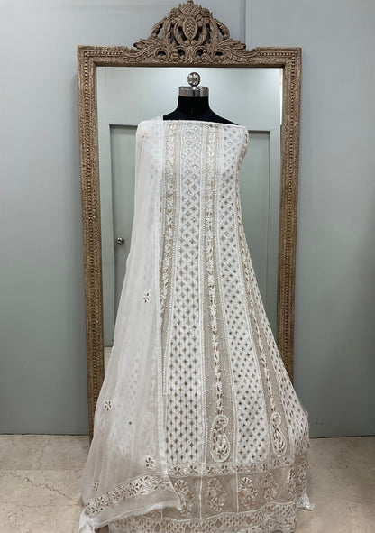 Georgette Anarkali Heavy Gota Mirror And Pearl Work White 03