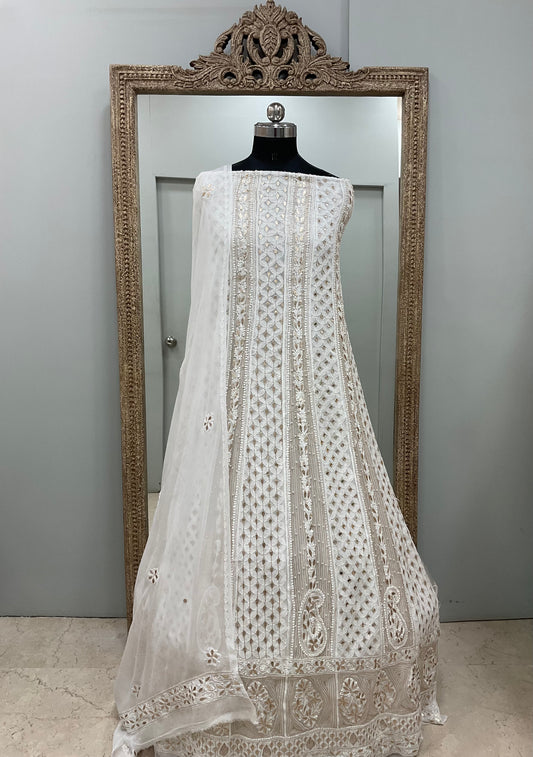 Georgette Anarkali Heavy Gota Mirror And Pearl Work White 03