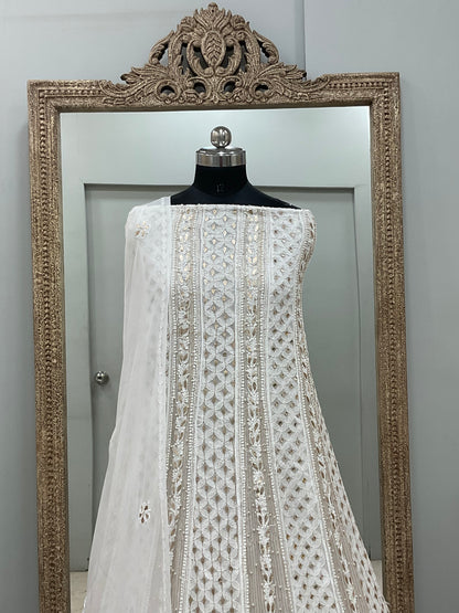 Georgette Anarkali Heavy Gota Mirror And Pearl Work White 03