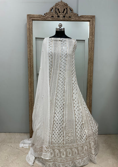 Georgette Anarkali Heavy Gota Mirror And Pearl Work White 04