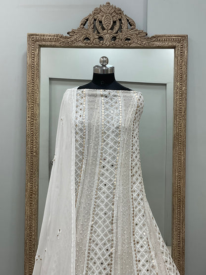 Georgette Anarkali Heavy Gota Mirror And Pearl Work White 04