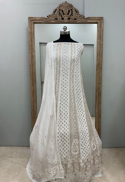 Georgette Anarkali Heavy Gota Mirror And Pearl Work White 05