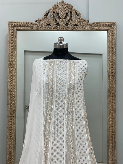 Georgette Anarkali Heavy Gota Mirror And Pearl Work White 05