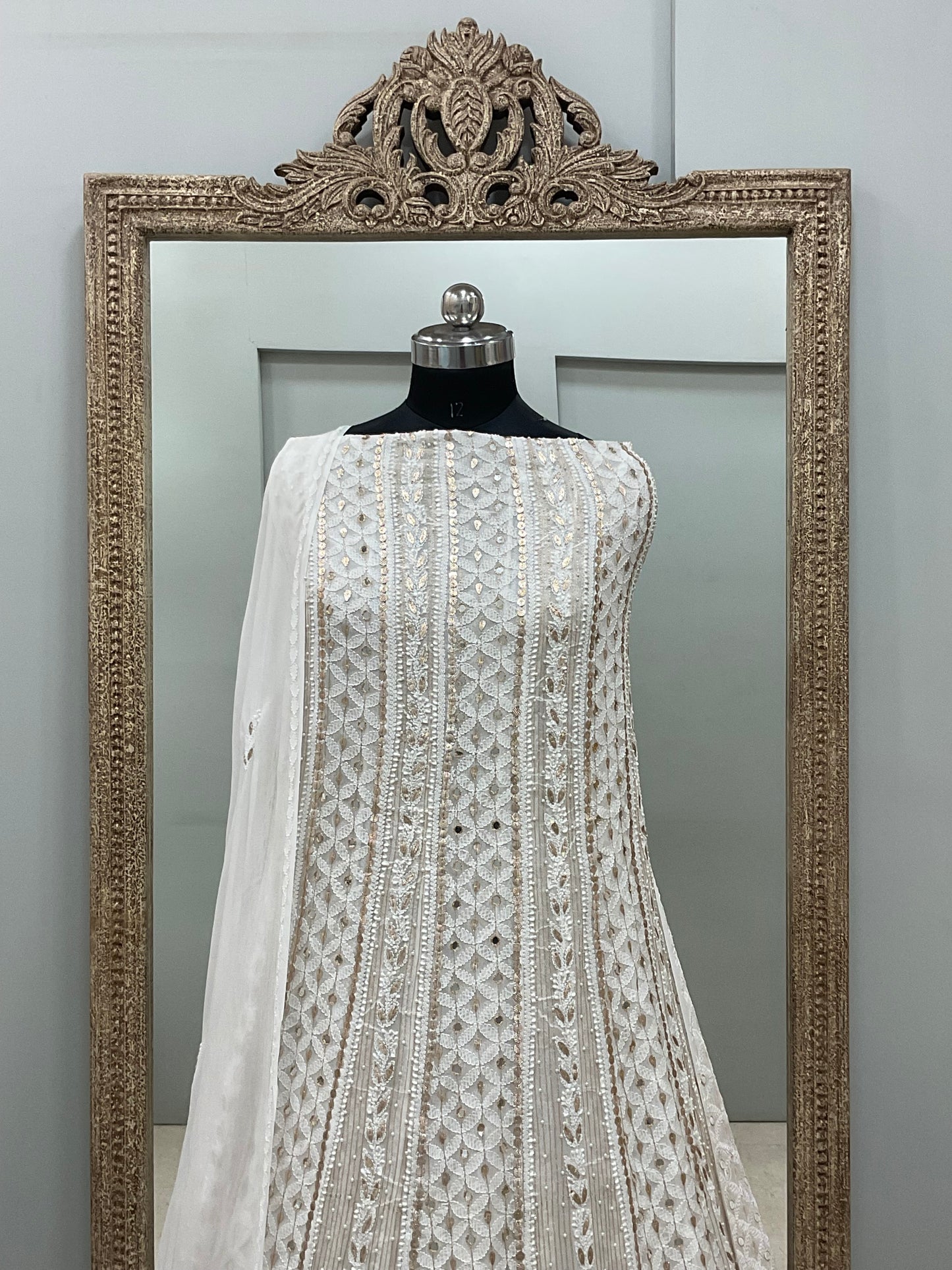 Georgette Anarkali Heavy Gota Mirror And Pearl Work White 06