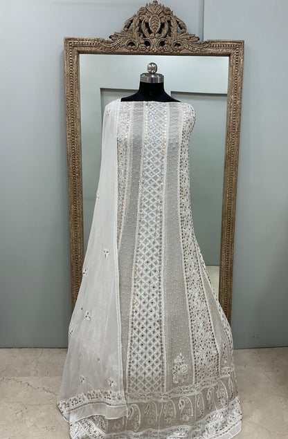 Georgette Anarkali Heavy Gota Mirror And Pearl Work White 07