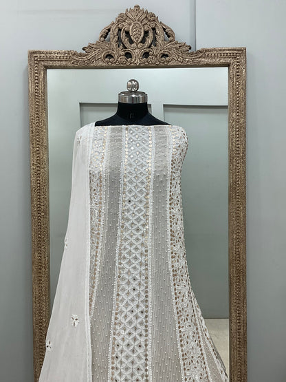 Georgette Anarkali Heavy Gota Mirror And Pearl Work White 07