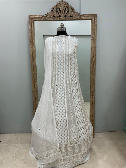 Georgette Anarkali Heavy Gota Mirror And Pearl Work White 08