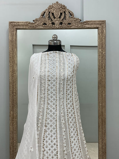 Georgette Anarkali Heavy Gota Mirror And Pearl Work White 08