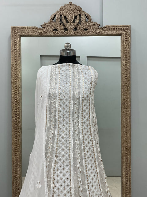 Georgette Anarkali Heavy Gota Mirror And Pearl Work White 08