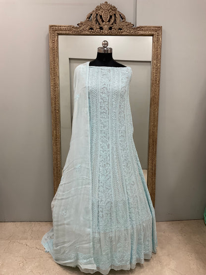 Anarkali Heavy Pearl, Cutdana and Sequence Blue