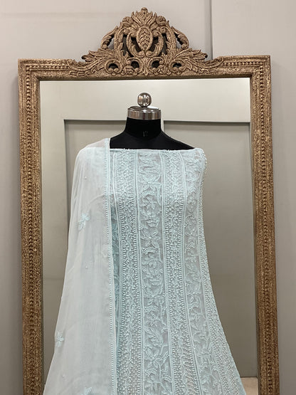 Anarkali Heavy Pearl, Cutdana and Sequence Blue