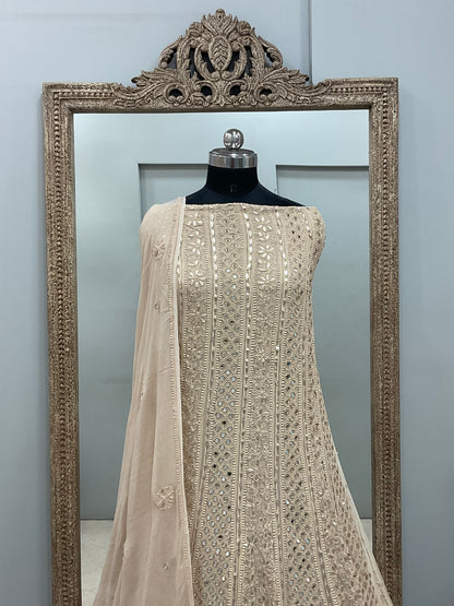 Georgette Anarkali Heavy Gota Mirror And Pearl Work Beige