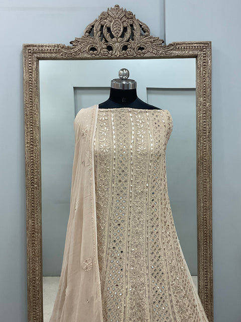 Georgette Anarkali Heavy Gota Mirror And Pearl Work Beige