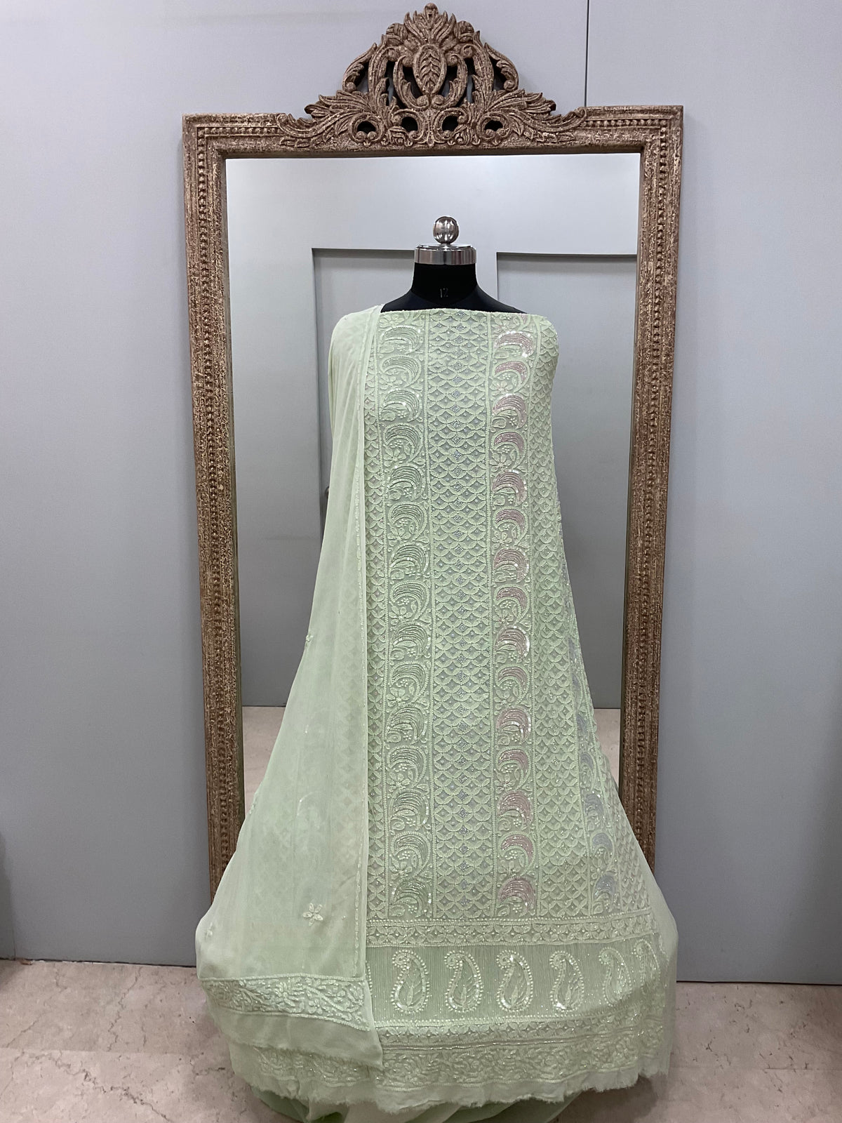Multicolored Cutdana and Sequence Straight Green