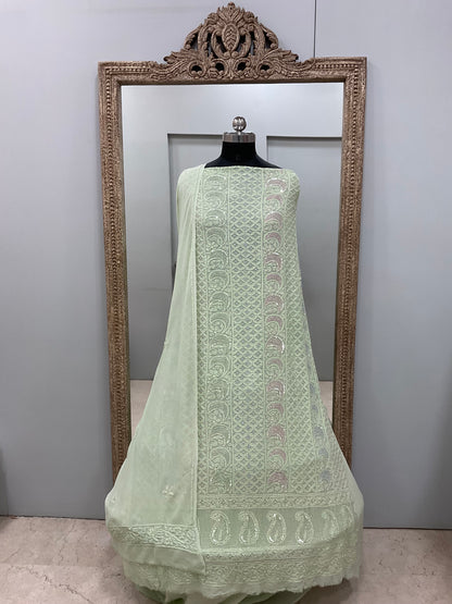 Multicolored Cutdana and Sequence Straight Green