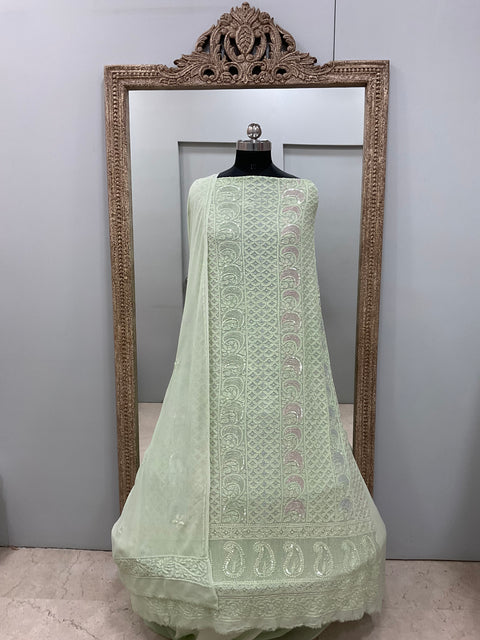 Multicolored Cutdana and Sequence Straight Green